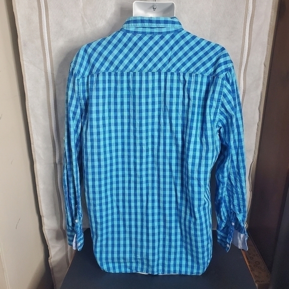 PD&C Classic Plaid Button Down Shirt Men’s XL Blue - Picture 5 of 12